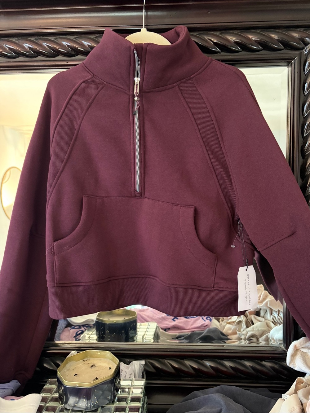 NWT Cropped Half-Zip Pullover Sweater medium in Deep Wine